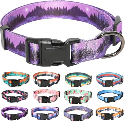 HEELE Hundhalsband, Söt Hundkrage, Halsband för Hund Justerbar Hundhalsband med Färgglada Mönster Halsband för Små Medel Stora Hundar Snygga Hundhalsband Till Promenaden, Lila, L