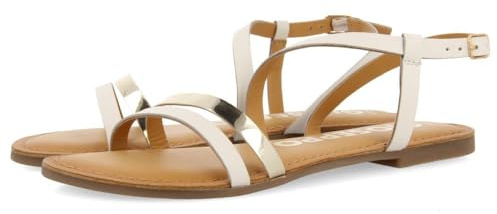 SANDALIAS DE PIEL CON TIRAS BLANCAS Y METALIZADAS PARA MUJER BARGEME