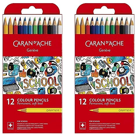 Caran d'Ache 1291.712 Buntstifte SCHOOL, permanent, 12er Karton-Etui (Packung mit 2)