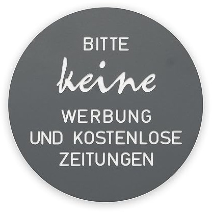 Gravur 24 Briefkastenschild Bitte keine Werbung und kostenlose Zeitung graviert ⌀ 5cm selbstklebend (grau/weiß)