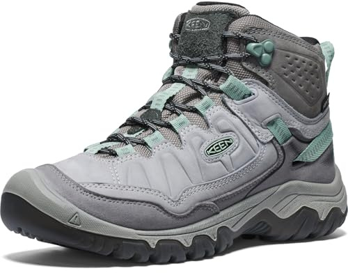 KEEN Women's Targhee 4 Mid Height Durable Comfortable Waterproof Hiking Boots, Alloy/Granite Green, 9