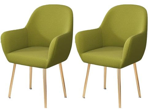 ZRCYXDW Comedor Sillas Cubiertas con Brazos Respaldo Elasticas, Extraíble Fundas para Sillas De Comedor con Brazos Respaldo Spandex Oficina Chair Cover De Escritorio Lavable-Amarillo Verde-2 Pieza