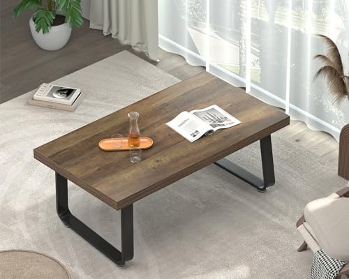 HSH Rustikeiche 100cm Couchtisch Holz Metall Vintage für Wohnzimmer | Robuste Holz Metall Gestell Als Wohnzimmertisch mit Kaffeetisch viel Ablagefläche für Getränke und Dekorationen