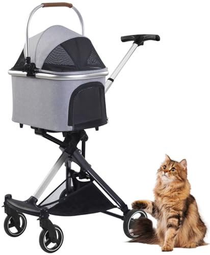 RUYICZB Haustier Kinderwagen, Hundebuggy Mit Kissen, Hundewagen Kleine Und Mittle Hunde Bis 15Kg, Abnehmbarem Hundebox Faltbar Hundekinderwagen Mit Aufbewahrungskorb,Grau