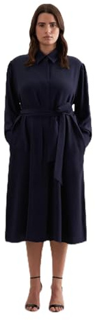 Seidensticker Damen Blusenkleid - Midi Kleid - Curvy Fit - Bügelleicht - Kleid mit Bindegürtel - Hemdblusenkragen - Midi - Kreppkleid