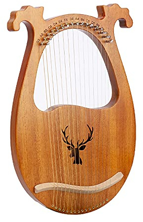 16 Saiten Lyre Harfe Mahagoni Pickup Set Harp Warme Stimme Abnehmer Instrument Korpus Strings Mahogany Body Mit StimmschlüSsel Plektren FüR Erwachsene Kinder Vintage (Wild-Stamm Farbe)
