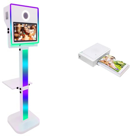 WideMeet Tragbarer Kamera-Spiegel, Fotokabine, für Selfie-Fotoautomaten mit 39,6 cm (15,6 Zoll) großem Touchscreen, DSLR-Kabine, mit Flugtasche für Hochzeit, Party, Veranstaltung (weiße Maschine