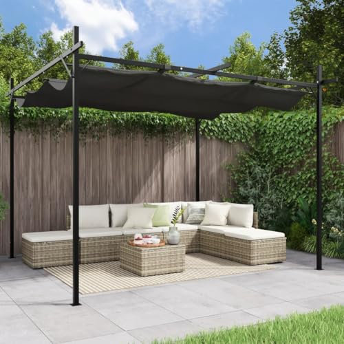 Homgoday Pergola mit Schiebedach Pavillon mit Dach Pavillon Überdachung Gartenpavillon Terrassenüberdachung Terrassendach Dach UV-Schutz für Garten Terrasse Anthrazit 295x292x230 cm