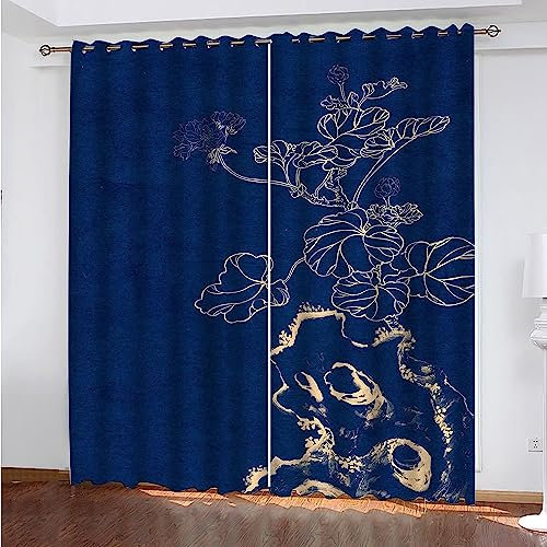 Vorhang, Kinderzimmer, 3D Florale Blaue Kunst Kindervorhänge Mit Ösen, Polyestervorhänge, Wärmeschutzvorhang, Blickdichter Vorhang Mit Ösen, Kindervorhänge Für Wohnzimmer,-7T5O6T7L2D1