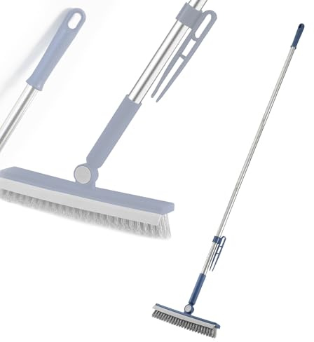 Bodenscheuerbürste mit Rakel, 3-in-1 Kehrbesen mit 127 cm langem Griff, steife Bürste, Badezimmer-Reinigungsbürste für Deck, Garage, Küche, Badewanne, Terrasse, Fliesen, Holzoberfläche, Schwimmbad