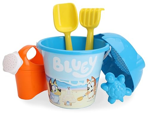 Toyland® Bluey & Bingo Set Secchiello e Paletta da 6 Pezzi con Annaffiatoio - Gioco con Sabbia e Acqua - Giocattoli da Spiaggia - età 2 Anni +