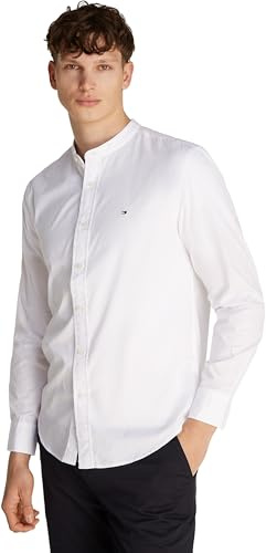 Tommy Hilfiger Uomo Camicia Flex Poplin Solid Mao Regular Fit, Bianco (White), M