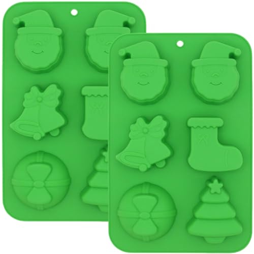 Accfore Lot de 2 moules de Noël en silicone antiadhésifs en forme de sapin de Noël pour savon, pudding, chocolats, gelée, savon, glaçons, décoration de gâteau (vert)