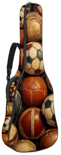 Many Vintage Old Football Akustikgitarrentasche mit verstellbarem Schultergurt, Gitarrentasche mit Rückenaufhänger, geeignet für E-Gitarren, Bassgitarren, klassische Gitarren, Ukulele, Viele Vintage