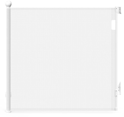 VOUNOT® Barrière de Sécurité Rétractable 0-180cm pour Enfant et Chiens Filet de Protection Extensible Opération à Une Main pour Extérieur Intérieur Porte Escaliers et Couloirs Blanc