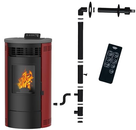 Poêle à granulés étanche Flavia 9,5 kW Bordeaux Sannover + Kit d'installation Complet