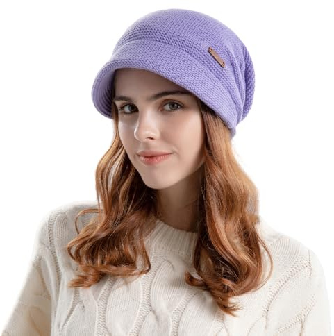 AYPOW Damen Winter Strick Slouchy Mütze mit Visier, Baskenmütze, Fleece Gefütterte, Warme Wintermütze mit Krempe, Pullover-Gehörschutzmütze, Newsboy-Mütze, Tägliche Winter Outdoor Mütze für Damen