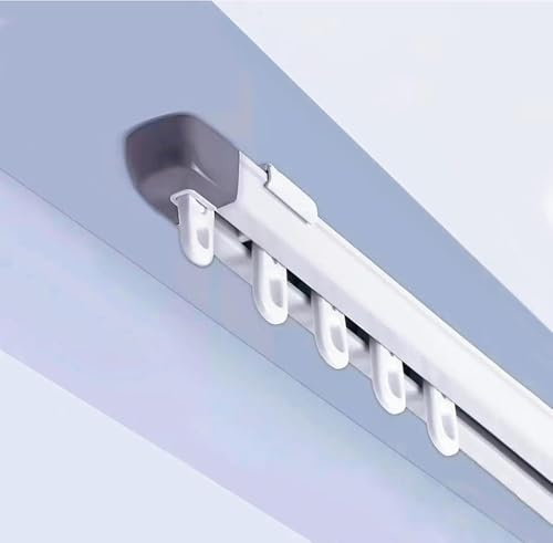 TIPIACE Ceiling Mounting Telescopic Curtain Track Measurement-Free Curtain Rail Suitable for Office, Living Room and Room Divider(White -Suitable window size：130 to 240 cm)