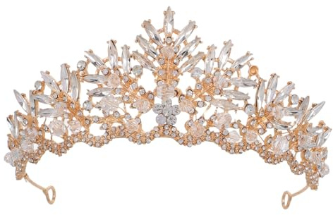 FRCOLOR Diadema Dorada para Boda Adorno Nupcial con Gemas de Imitación Accesorios Cabello para Mujer para Fiesta de Graduación y Cumpleaños