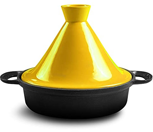 Cast Iron Moroccan Tagine Pot, 3L Ceramic Tagine Pot for 3-5 People - Moroccan Nonstick Cooking Pot Kitchen Cooker with Lid for Cooking Healthy Food,Yellow