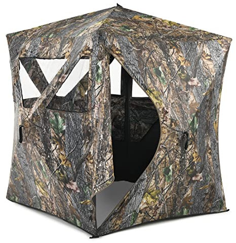 GYMAX Jagdzelt für 2-3 Personen, faltbares & wetterfestes Tarnzelt mit 270°-Weitsicht, Campingzelt Pop-up-Zelt mit Befestigungsmaterial & Tragetasche, für Jagen, Campen & Angeln, Camouflage