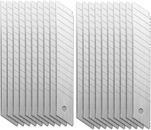 20 Stück Ersatzklingen Cuttermesser, 18 mm Abbrechklingen, Cuttermesser Klingen für Folien,Tapete, Bastelarbeiten, Kartons (Silber)