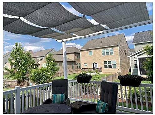 Toile d'ombrage rétractable ondulée pour pergola, auvent extensible pour patio, terrasse, cour, porche, gris, 1,4 x 6 m