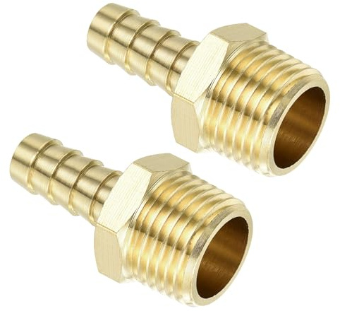 sourcing map Brass Hose Barb Fittings 2pcs 3/8 Barb x 1/2 NPT Male Brass Barb Pipe Fitting for Water Fuel Air, Connect Pipes