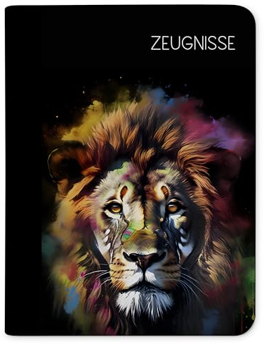 CreaDesign Zeugnismappe A4 für Kinder – Löwe dark – Dokumentenmappe mit 10 Klarsichthüllen