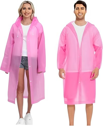 JITIFAZH 2 Pack Reusable Waterproof Rain Poncho with Hoods and Sleeves | Raincoat, Men, Women, Emergency, Rain Jacket, Hiking, Camping, Disney, Family Festival, Outdoor
