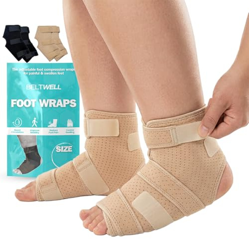 Beltwell® – Verstellbare Fuß- & Knöchel-Kompressionsbandagen bei Ödemen, Lymphödem, Schwellungen, Neuropathie, diabetischer Fußpflege, Durchblutung (2 Bandagen) (Beige, Large)