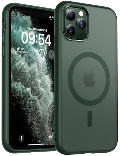 TOCOL Magnetic for iPhone 11 Pro Case 5.8-Inch, Fit for MagSafe, [14FT Military Grade Drop Tested], Shockproof Slim Anti-Fingerprint Translucent Matte Back Protective Phone Cover (Alpine Green)