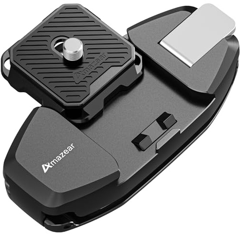 AMAZEAR Kamera Rucksack Clip für DSLR: Upgraded Outdoor Wandern Bergsteigen Einhand Kameraclip mit Schnellwechselplatte für DJI pocket 3 Canon Nikon Sony Fuji Go Pro Action Cam, Vlogger exklusiv