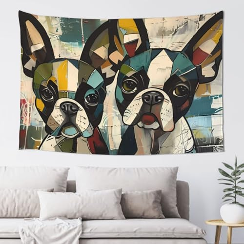 Tapiz De Pared Dúo De Bulldogs Coloridos Tapiz Decorativo Multiuso Manta De Picnic Para Playa Habitación Dormitorio M