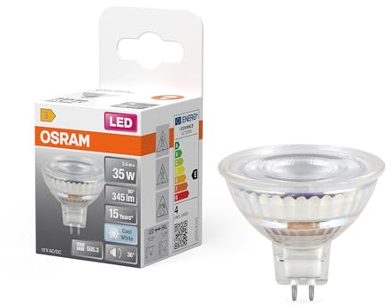 Osram LED-Spot Reflektor Star MR16 35,4000 K neutralweiß, 3,4 W, GU5.3, 36°, 345 lm, 15.000h, Niedervolt, für Spotbeleuchtung, Vitrinen