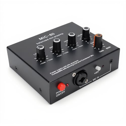 Vvikizy Mikrofon -AMP, Mikrofonvorverstärker für Dynamische Kondensator -MICs 48 V Power 60 DB MIC Gain Pre -AMP mit XLR 3,5 Mm 6,35 Mm Eingänge Ausgänge für (Mit XLR -Kabel)