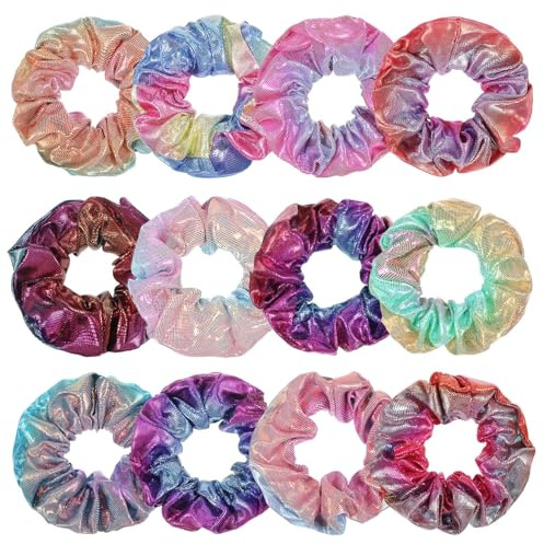Tyqour Stora hårsnoddar glänsande metalliska hårband scrunchies regnbåge sjöjungfru hårsnodd hår scrunchies bobbles färgglada hästsvans hållare för kvinnor kvinnor flickor hårsmycken