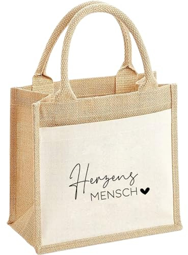 AHEJIOO Jutetasche Herzmensch Geschenk Tasche Damen Einkaufstasche Aus Jute 22x14x26 Cm Tragetasche Mit Spruch Beste Freundin Geschenke Geschenk Beste Freundin Geburtstag Alltag Strand Arbeit
