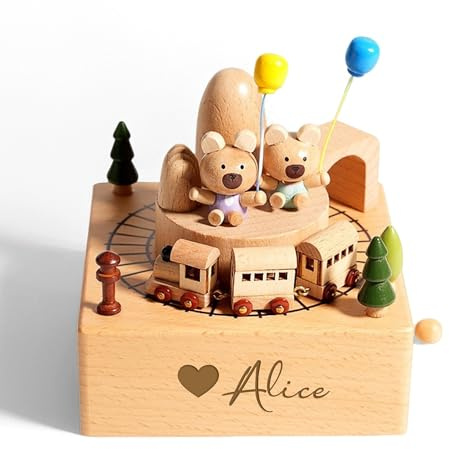 Anpassbare Holz Karussell Musikbox, Personalisierte Holz Laser Graviert Hand Kurbelboxen, Personalisierte Musikbox mit Anpassbaren Namen/Grafik Designs, Holz-Spieluhr als Geschenk für Mädchen Jungen