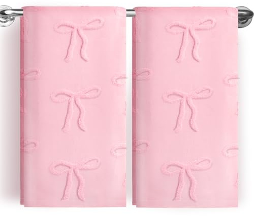 ZEVOFIUR Handtuch Rosa 2er Pack, 36x73 cm 150g 100% Baumwolle Damen, Weihnachten Geschirrtuch mit Schleifen-Jacquard, Rechteckiges Geschirrtuch