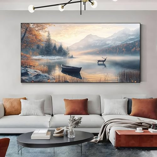 SKOEUI Bilder 70x140 cm Waldtiere Hirsch Große Wandbilder Wandbilder | Landschaft Berg Leinwand Panorama Modern für Wohnzimmer, Schlafzimmer oder Büro, Rahmenlos