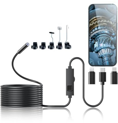 Endoscope Camera with Light,1920P HD Borescope Tools with 8 Adjustable LED Lights, Endoscope with Semi-Rigid Snake Camera, Inspection Borescope for iOS and Android-16.4ft Single Lens ﻿