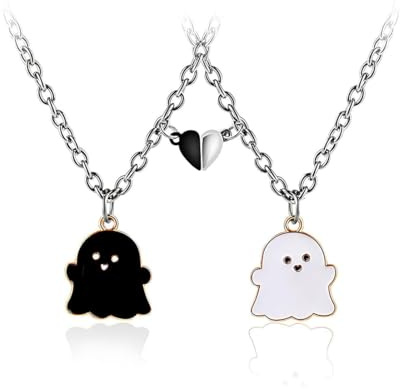 YIPFEN 2 pezzi Collana per Coppia Magnetica, Collana dell'Amicizia con Ciondolo Fantasma, Collana con Ciondolo Bianco Nero Fantasma Coppia, Regalo Laurea Ragazza, Collana Amicizia