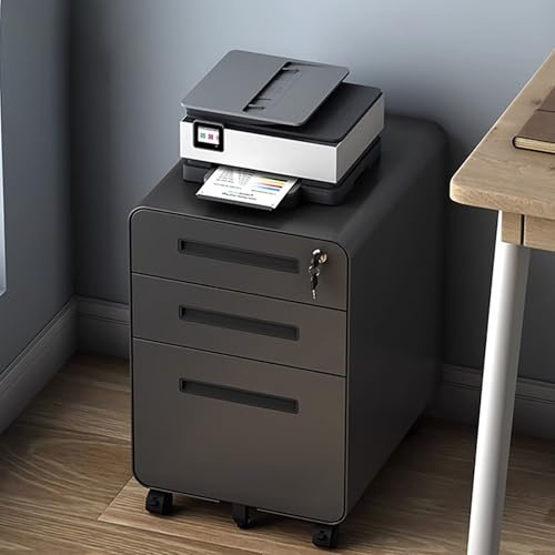 OAKVYNE Archivador De 3 Cajones,archivador Metálico Móvil,archivadores para Casa Y Oficina,Cajonera con Ruedas,archivador con Cajón,Carpetas Colgantes Tamaño Carta/Legal/A4(Black)