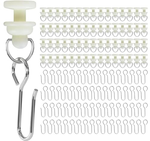 Vauki Lot de 120 roulettes et crochets de rideau pour rail, durables et silencieux, universels, convient pour rails de rideaux standard et rails de rideau de douche