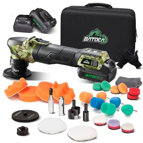 BATOCA S4 Professionnel Polisseuse Sans Fil Mini,Moteur Brushless,DA/RO Polir,25mm/75mm Polisseur Voiture Set pour Détails,2000-5500tr/min,Lustreuse Polissage Cirage pour Phares(12V 2.5Ah Batteries)