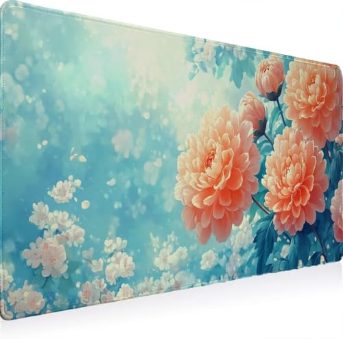 Tapis de Souris, Tapis Souris XXL 600 x 300 Gamer Mousepad, Rubber Base en Imperméable, Grand Bureau Gaming Mouse Pad Bords Cousus Imperméable Antidérapant pour Bureau Saison du Mois Plante W0G1-1017