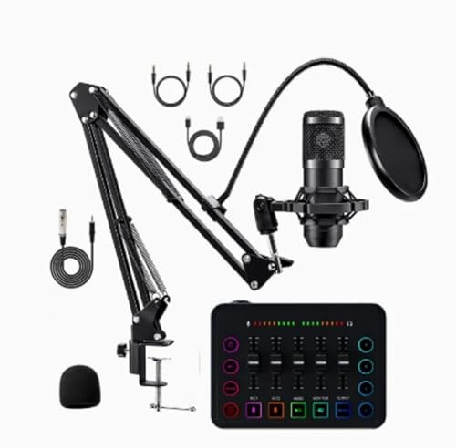 Docooler Podcast Equipment Bundle, Streaming Audio Interface Kit with Condenser Microphone, Noise Reduction, Live Sound Card Audio Mixer for Live Streaming, Singing, Recording (Black)