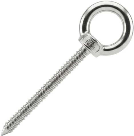 Lumonic Vite ad occhiello in acciaio inox V2A con filettatura per legno, M5 x 50 mm, fissaggio a travi/pali in legno, vite ad anello per tenda da sole, amaca, altalena + catene