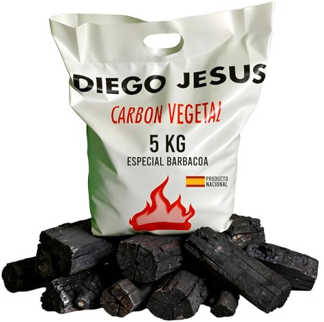 Carbón Vegetal Natural 5 kg para Barbacoas Alto Poder Calorífico Encendido Rápido Brasas Duraderas Trozos Grandes Bajo Humo Ideal para Parrillas y Asados